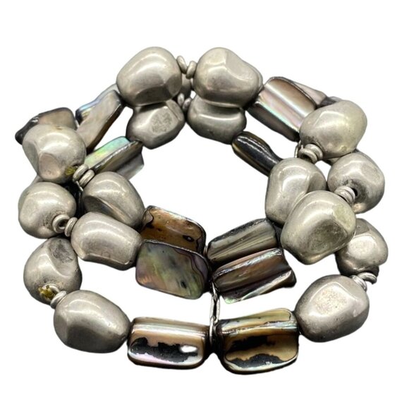 Gray Chunky Beaded Stretch Multi-Strand Bangle Bracelet Beach Vacation - Picture 1 of 5
